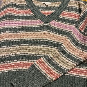 American Eagle Outfitters Multicolor Striped V-Neck Sweater